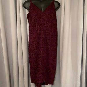 Torrid Burgundy Lace Hi Lo Sleeveless Sheath Midi Dress